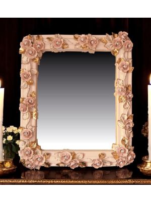 MIROIR CRISTAL ET ROSE Miroir décoratif artistique en céramique de style baroque avec détails en or 24 carats Fabriqué en Italie