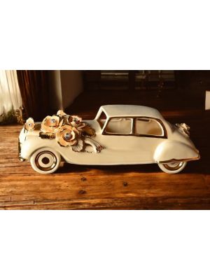 Roll-Royce en céramique prestigieuse, avec roses, cristaux et détails dorés, fait main.