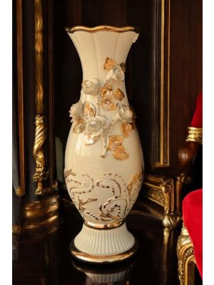 VASE en céramique artistique de style baroque avec détails en or 24 carats Fabriqué en Italie