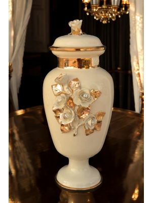 VASE en céramique artistique de style baroque avec détails en or 24 carats Fabriqué en Italie