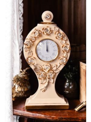 HORLOGE DE TABLE Style baroque en céramique artistique avec détails en or 24 carats Fabriqué en Italie