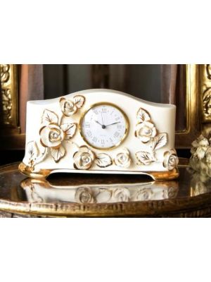 HORLOGE DE TABLE Style baroque en céramique artistique avec détails en or 24 carats Fabriqué en Italie