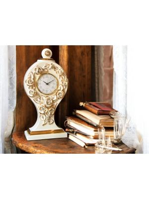 HORLOGE DE TABLE Céramique artistique de style baroque avec détails en or 24 carats Fabriquée en Italie