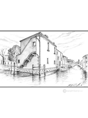 APERÇU DE VENISE Dessin au crayon sur carton moderne Made in Italy 