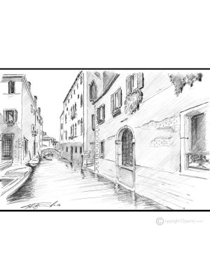 SCUDI S.TEMITA - VENISE Dessin au crayon sur carton moderne Made in Italy 