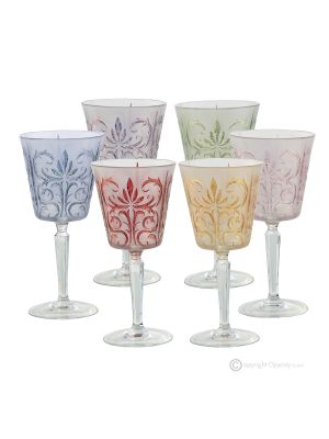 TATTOO Ensemble de 6 authentiques verres à eau à pied peints à la main en verre de qualité supérieure.