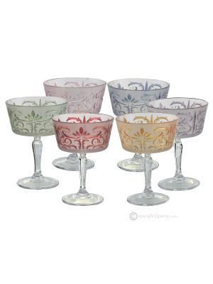 TATTOO Ensemble de 6 authentiques coupes à champagne peintes à la main en verre de qualité
