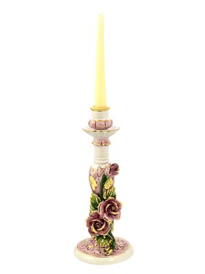 Bougeoir artistique en céramique de style baroque ROSE avec détails de couleur or 24 carats Fabriqué en Italie