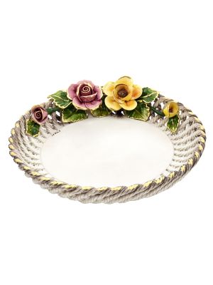 CENTRE DE TABLE ROYAL Plateau en céramique Créations de style baroque Or 24 carats Fabriqué en Italie