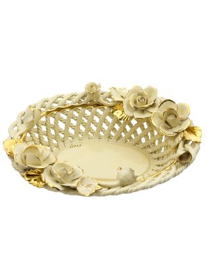 ROSEO CENTERPIECE Panier en céramique Style baroque Créations Or 24 carats Fabriqué en Italie