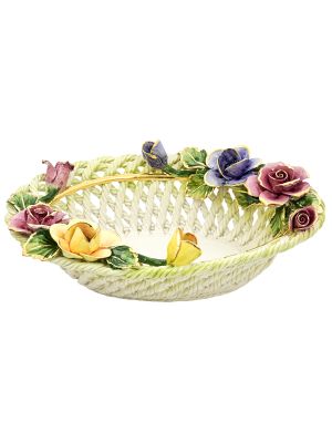 ROSEO CENTERPIECE Panier en céramique Style baroque Créations Or 24 carats Fabriqué en Italie