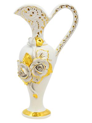 VASE AMPHORE ROSE Vase en céramique Créations Artistiques Style Baroque Or 24 carats Fabriqué en Italie