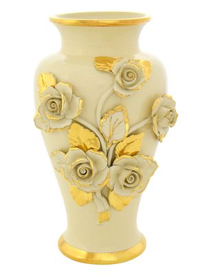 BRIOSO ROSE VASE Vase en céramique Créations Artistiques Style Baroque Or 24 carats Fabriqué en Italie