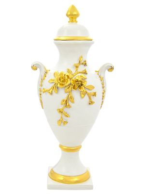 VASE ROSE NOBLE Vase en céramique Créations Artistiques Style Baroque Or 24 carats Fabriqué en Italie