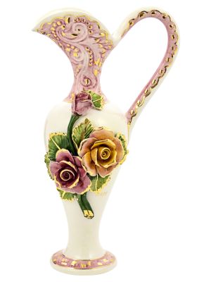 VASE AMPHORE ROSE Vase en céramique Créations Artistiques Style Baroque Or 24 carats Fabriqué en Italie