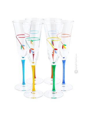 GIGLIO FLUTE GLASS Ensemble de 6 verres à flûte en cristal peints à la main à Venise, authentique Made in Italy