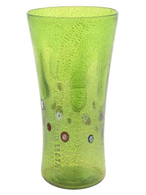 VASE DROP authentique verre soufflé de Murano avec Murrine et feuille d'argent 925 fait main Made in Italy