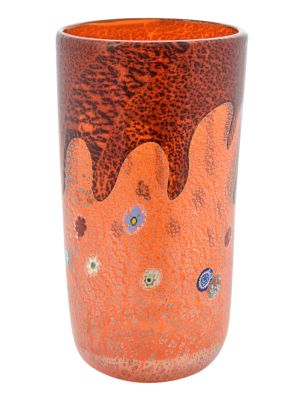 VASE DROP authentique verre soufflé de Murano avec Murrine et feuille d'argent 925 fait main Made in Italy