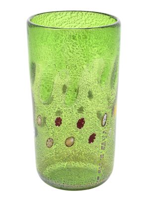 VASE DROP authentique verre soufflé de Murano avec Murrine et feuille d'argent 925 fait main Made in Italy