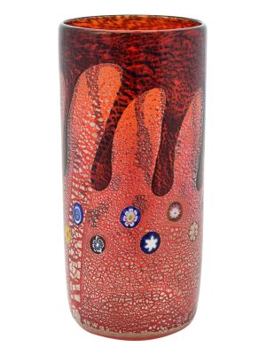 VASE DROP authentique verre soufflé de Murano avec Murrine et feuille d'argent 925 fait main Made in Italy