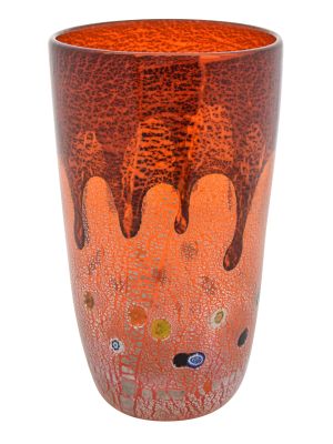 VASE DROP authentique verre soufflé de Murano avec Murrine et feuille d'argent 925 fait main Made in Italy