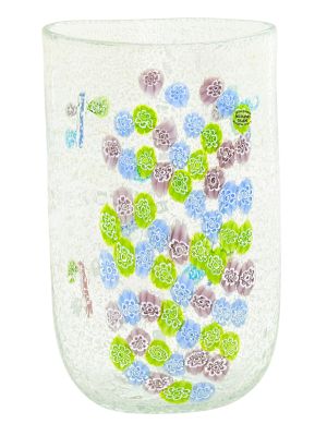 VASE ROSE ARGENT Verre de Murano Feuille d'argent Murrine Vase de Venise fait à la main