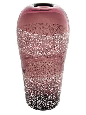 VASE À BANDE HAUTE ARGENT Verre de Murano Feuille d'argent Vase de Venise fait à la main