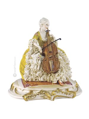 GENTLEWOMAN AVEC CELLO Figurine Statue Capodimonte Figurine en porcelaine faite à la main Made in Italy