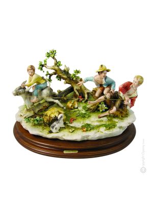 JEUNES AVEC L'ÂNE Figurine Statue Capodimonte Figurine en Porcelaine Faite à la Main Made in Italy