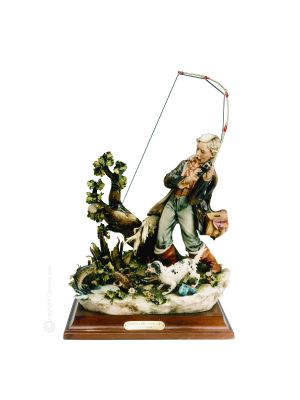 LE GRAND PÊCHEUR Figurine Statue Capodimonte Porcelaine Faite à la Main Fabriqué en Italie