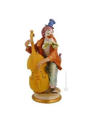 CLOWN AVEC CONTRE BASSE Figurine Statue Capodimonte Figurine en porcelaine faite à la main Made in Italy