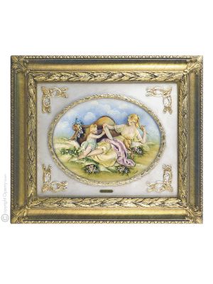 SCÈNE PASTORALE MÈRE AVEC ENFANT Peinture bas-relief en porcelaine de Capodimonte Fabriqué en Italie