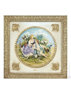 RENCONTRE ROMANTIQUE Tableau bas-relief en porcelaine de Capodimonte Made in Italy