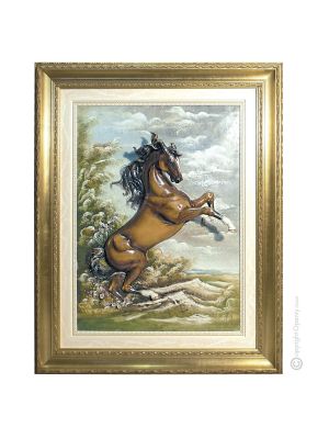 PRAMPING HORSE Tableau bas-relief en porcelaine de Capodimonte Made in Italy