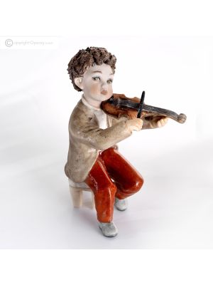 VITO Figurine de musicien avec violon, pure porcelaine d'art italienne.