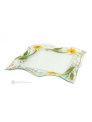 GERBERA – Plateau, assiette de service, centre de table en verre artistique, fait main