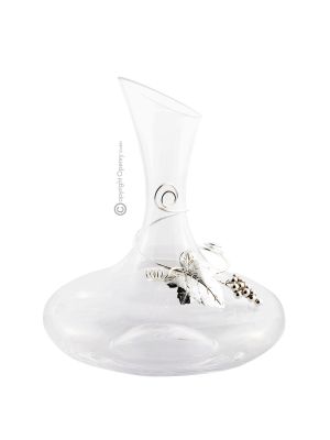 CARAFE AVEC COFFRE DE FEUILLES DE RAISIN Carafe à eau de vin en combinaison élégante de cristal et d'argent martelé à la main Placage spécial anti-oxydation fabriqué en Italie *1,5l