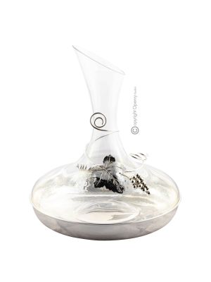 CARAFE AVEC COFFRE DE FEUILLE DE RAISIN avec fond en argent Carafe à eau de vin dans une combinaison élégante de cristal et d'argent martelé à la main Placage spécial antioxydant fabriqué en Italie *1,5l