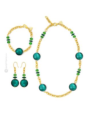 PARURE WENDY parure de bijoux artistiques collier collier bracelet boucles d'oreilles perles en verre de Murano avec argent 925 authentique fait main Made in Italy