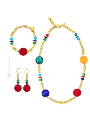 PARURE WENDY parure de bijoux artistiques collier collier bracelet boucles d'oreilles perles en verre de Murano avec argent 925 authentique fait main Made in Italy