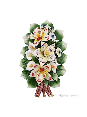 ORCHIDÉES - Branche de fleurs à suspendre, porcelaine fine de Capodimonte, décorative