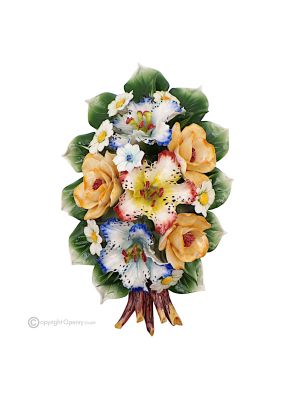 ORCHIDÉES ROSE - Branche fleurie pour mur, porcelaine fine de Capodimonte, motif floral