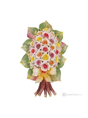 ROSELLINE - Branche florale murale, céramique Capodimonte, haute qualité