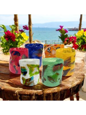 Ensemble de 6 verres en verre soufflé avec incrustations en verre fusionné, authentique Murano.