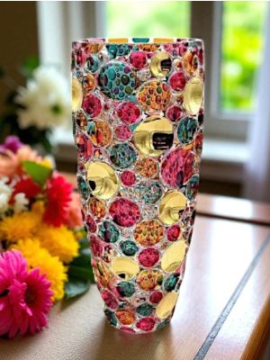 LISBOA Vase en cristal peint à la main, détails raffinés en or 24 carats