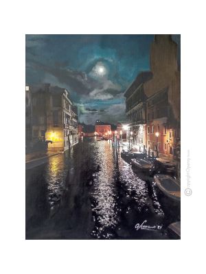 NUIT Peinture sur toile de Massimo Scarpa avec technique à l'encaustique
