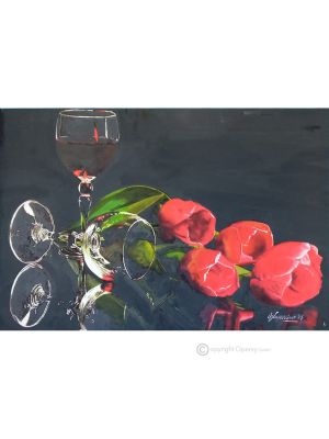 TULIPES Peinture sur toile de Massimo Scarpa avec technique à l'encaustique