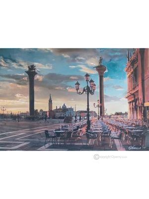 TODARO ET LE LION Peinture sur toile de Massimo Scarpa avec technique à l'encaustique