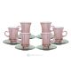 ADA Ensemble de 6 authentiques tasses à thé et soucoupes modernes peintes à la main en verre de qualité supérieure.-Rose