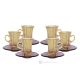 ADA Ensemble de 6 authentiques tasses à thé et soucoupes modernes peintes à la main en verre de qualité supérieure.-Jaune